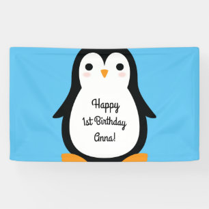 Penguin Schattige Winte 1e Verjaardagsfeestje Bann Spandoek