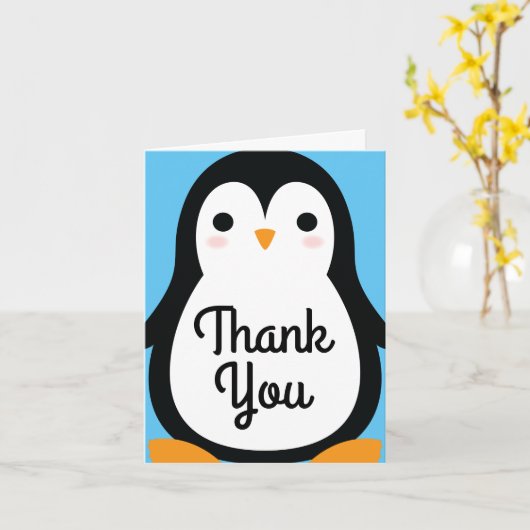 Penguin Schattige Winter Dank u 1e Verjaardag Kaar Kaart (Gele Bloem)