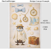 Penguin Seaside Traveller & Suitcase FG5 Decoupage Tissuepapier