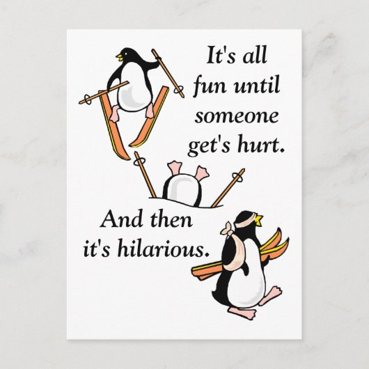 Penguin Ski Adventure Briefkaart (Voorkant)