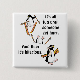 Penguin Ski Adventure Vierkante Button 5,1 Cm