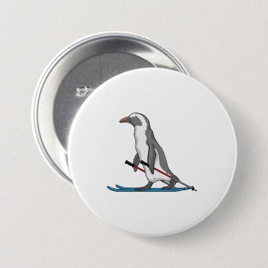 Penguin Skier Ski Ronde Button 7,6 Cm (Voorkant /achterkant)