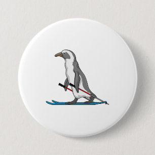 Penguin Skier Ski Ronde Button 7,6 Cm