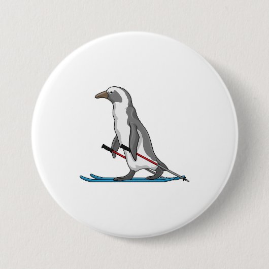 Penguin Skier Ski Ronde Button 7,6 Cm (Voorkant)