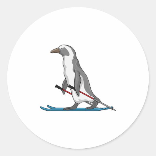 Penguin Skier Ski Ronde Sticker (Voorkant)