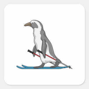 Penguin Skier Ski Vierkante Sticker