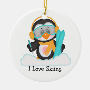 Penguin Skiing Keramisch Ornament