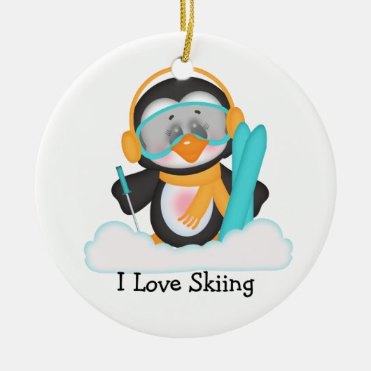 Penguin Skiing Keramisch Ornament (Voorkant)