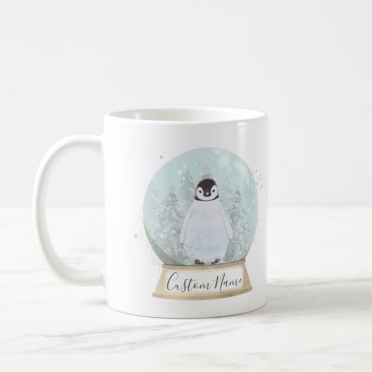 Penguin Snow Globe Custom Name Mug Christmas Gift (Gauche)