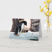 Penguin Snowball Fight Kerstmis Kaart (Gele Bloem)