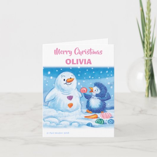 Penguin & Snowman medium kerstkaart Feestdagen Kaart (Voorkant)