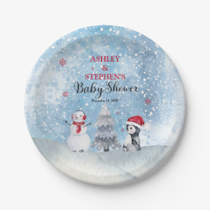 Penguin Snowman Winter Boy Baby shower Papieren Bordje
