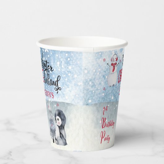 Penguin | Snowman Winter ONEderland 1e verjaardag Papieren Bekers (Rechts)