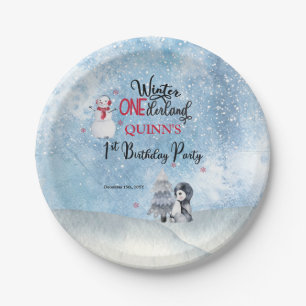 Penguin Snowman Winter ONEderland 1e verjaardag Papieren Bordje