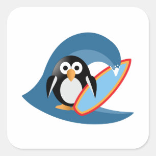 Penguin surfer vierkante sticker