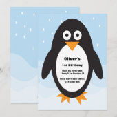 Penguin themed verjaardagsuitnodiging kaart (Voorkant / Achterkant)
