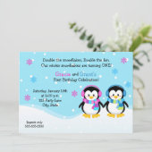 Penguin Twins Birthday Invitation, Boy/Girl Kaart (Staand voorkant)