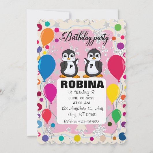 Penguin Verjaardag Uitnodiging | Jongens & Meisjes (Voorkant)
