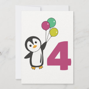 Penguin vierde verjaardagsballonnen voor kinderen  kaart