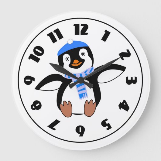 Penguin Wearing A Scarf Clock Grote Klok (Voorkant)