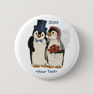 Penguin Wedding Bride en Groom Stropdas - Aanpasse Ronde Button 5,7 Cm