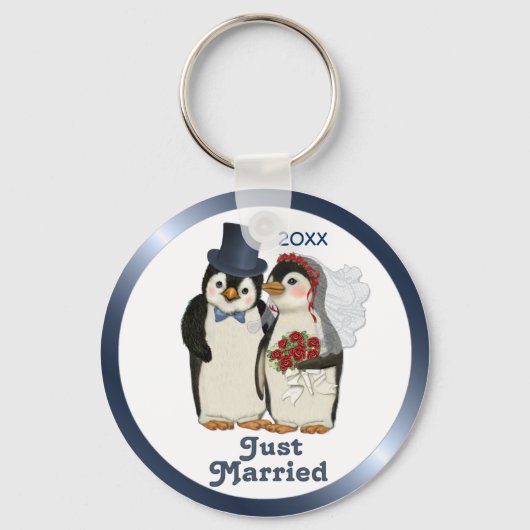 Penguin Wedding Bride en Groom Stropdas - Aanpasse Sleutelhanger (Voorkant)