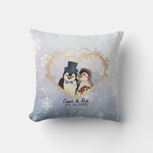 Penguin Wedding Snowflake Pattern - Aanpassen Kussen (Voorkant)