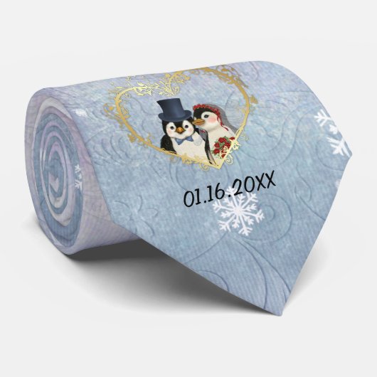 Penguin Wedding Snowflake Pattern - Aanpassen Stropdas (Opgerold)