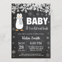 Penguin Winter Baby shower Chalkboard Uitnodiging
