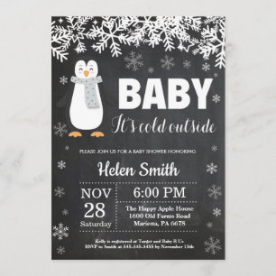 Penguin Winter Baby shower Chalkboard Uitnodiging