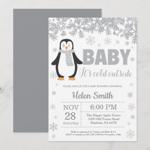 Penguin Winter Baby shower Snowflake Uitnodiging