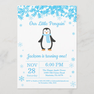 Penguin Winter Boy Invitation Anniversaire