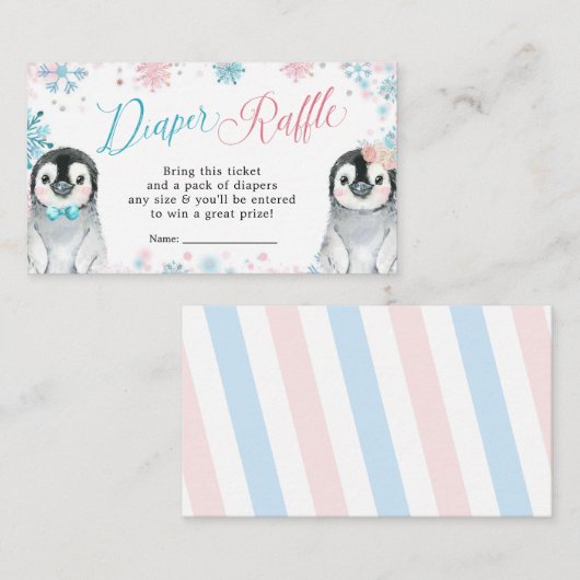 Penguin Winter Gender onthulling diaper Raffle Informatiekaartje (Voorkant / Achterkant)