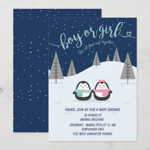 Penguin Winter Night Geslacht onthullen Uitnodigin Kaart