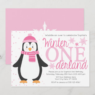 Penguin Winter ONE derland Invitation d'anniversai