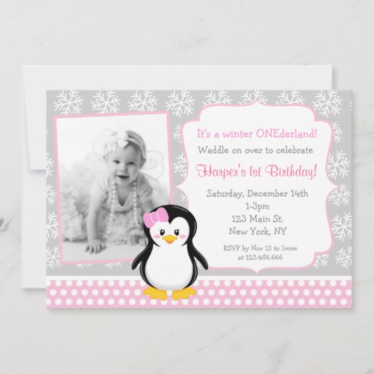 Penguin Winter ONE derland Invitations d'anniversa (Devant)