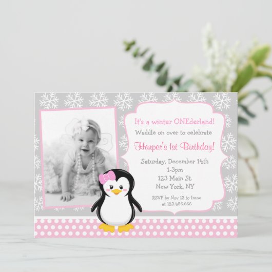 Penguin Winter ONE derland Invitations d'anniversa (Debout devant)