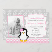 Penguin Winter ONE derland Invitations d'anniversa (Devant / Derrière)