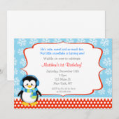 Penguin Winter Snowflake Birthday Invitations Kaart (Voorkant / Achterkant)