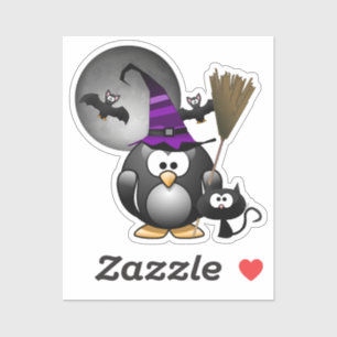 Penguin Witch Halloween Sticker