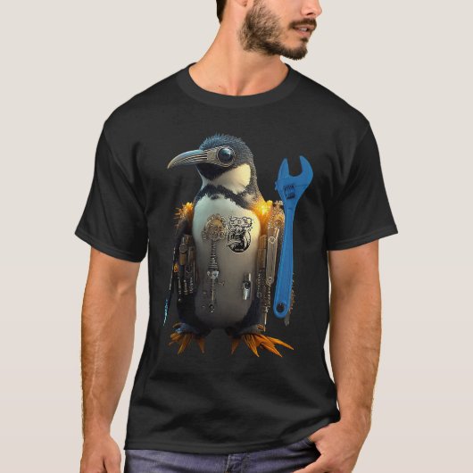 Penguin with Blue Wrench T-shirt (Voorkant)