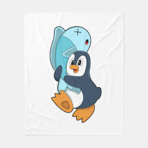 Penguin with Fish Fleece Deken