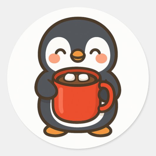 Penguin With Hot Cocoa – Cute Animal Sticker (Devant)
