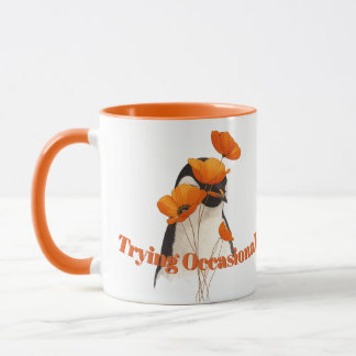 Penguin with Orange Poppy Flowers Botanical Art T- Mok