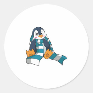 Penguin with Scarf Ronde Sticker