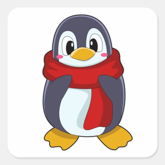 Penguin with Scarf Vierkante Sticker (Voorkant)