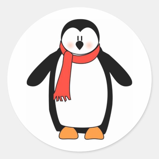 Penguin Wrapped in Red Scarf Ronde Sticker (Voorkant)