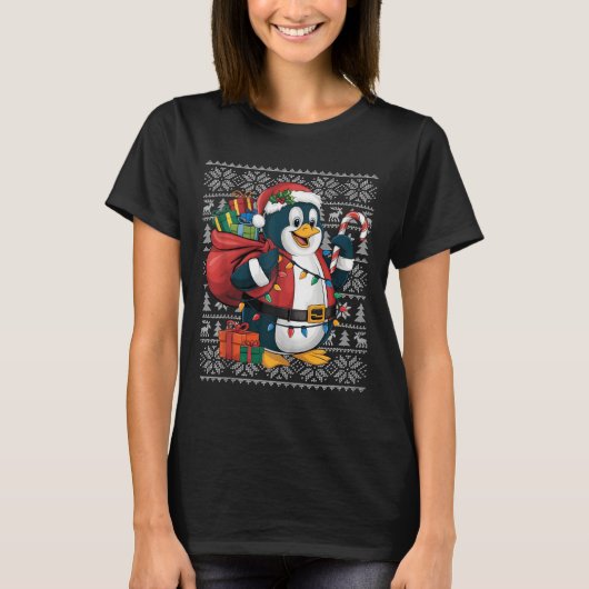 Penguin Xmas Sweater Style Ugly Santa Penguin Chri T-shirt (Voorkant)
