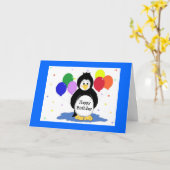 Penguins and Balloons Birthday Greeting Kaart (Gele Bloem)