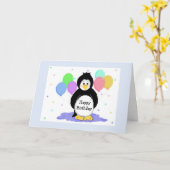 Penguins and Balloons Birthday Greeting Kaart (Gele Bloem)